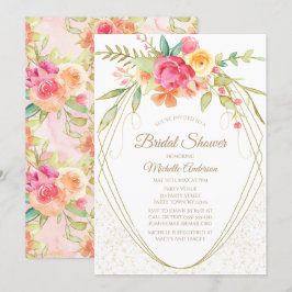 Invitación Elegante acuarela Dorado rosa Floral Bridal Ducha