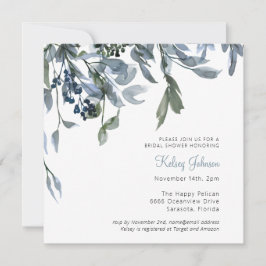 Invitación Elegante acuarela Dusty Blue Floral Bridal Shower