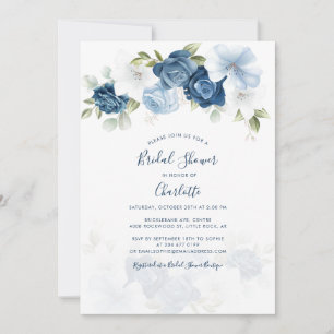 Invitación Elegante acuarela Dusty Blue Floral Bridal Shower