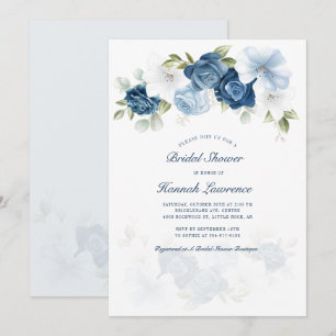 Invitación Elegante acuarela Dusty Blue Floral Bridal Shower