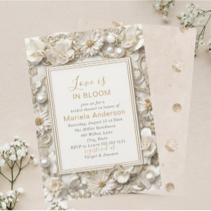 Invitación Elegante acuarela Dusty White Golden Flowers Brid