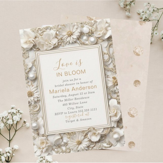 Invitación Elegante acuarela Dusty White Golden Flowers Brid (Subido por el creador)