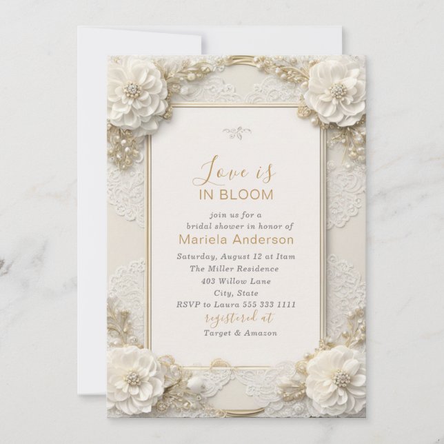 Invitación Elegante acuarela Dusty White Golden Flowers Brid (Anverso)