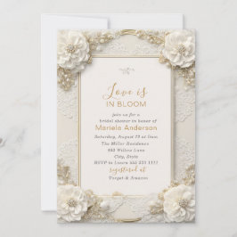 Invitación Elegante acuarela Dusty White Golden Flowers Brid