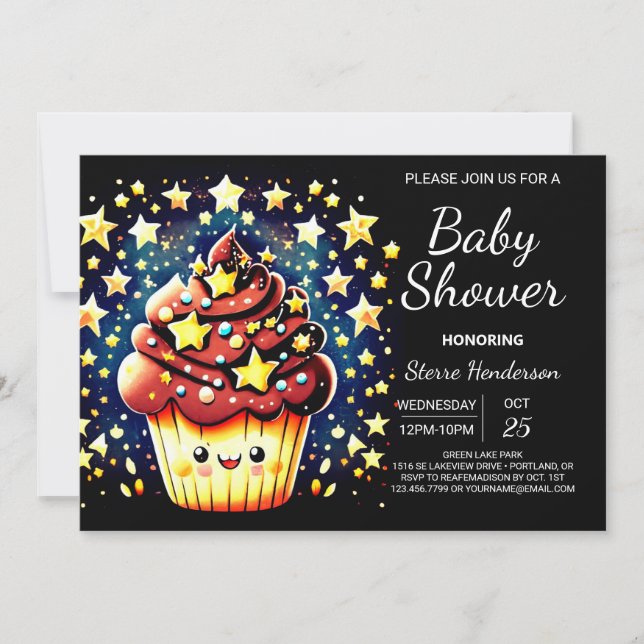 Invitación Elegante acuarela en línea Muffin Boy Baby Shower (Anverso)
