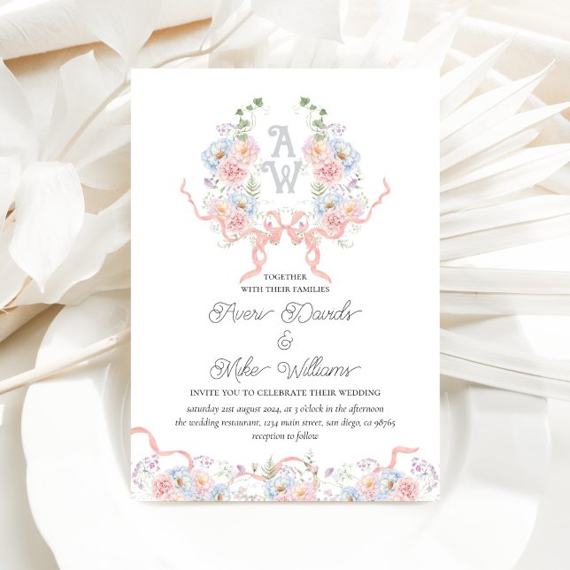 Invitación Elegante acuarela Escudo floral Monograma Boda (Subido por el creador)