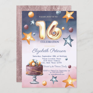 Invitación Elegante acuarela Estrellas Pastel Dulce 16