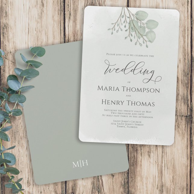 Invitación Elegante acuarela Eucalipto Verde deja oliage (Subido por el creador)