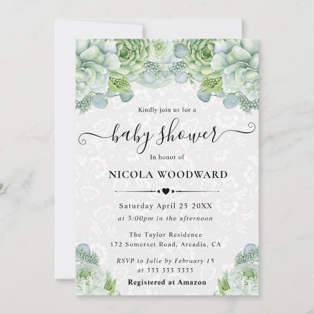 Invitación Elegante acuarela Eucalyptus Baby Shower (Anverso)