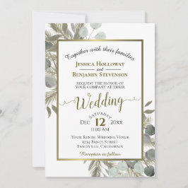 Invitación Elegante acuarela Eucalyptus Boda del Pino Dorado
