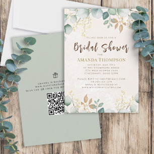 Invitación Elegante acuarela Eucalyptus Foliage QR Código