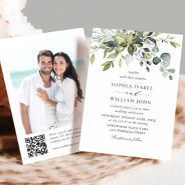 Invitación Elegante acuarela Eucalyptus Foto Boda QR
