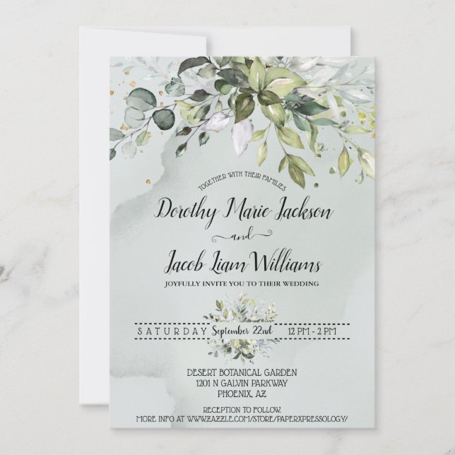 Invitación Elegante acuarela Eucalyptus Greenery Boda (Anverso)