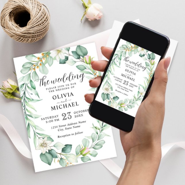 Invitación Elegante acuarela Eucalyptus Greenery Boda (Subido por el creador)