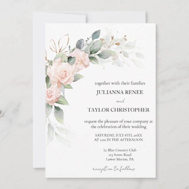 Invitación Elegante acuarela Eucalyptus Greenery Boda (Anverso)