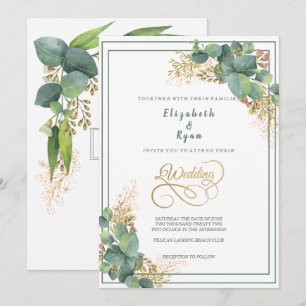Invitación Elegante acuarela Eucalyptus Planta Oro Filigree
