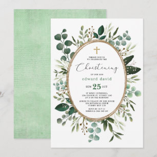 Invitación Elegante acuarela Eucalyptus Verdor Christening