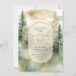 Invitación Elegante acuarela Evergreen árboles Rústico Boda