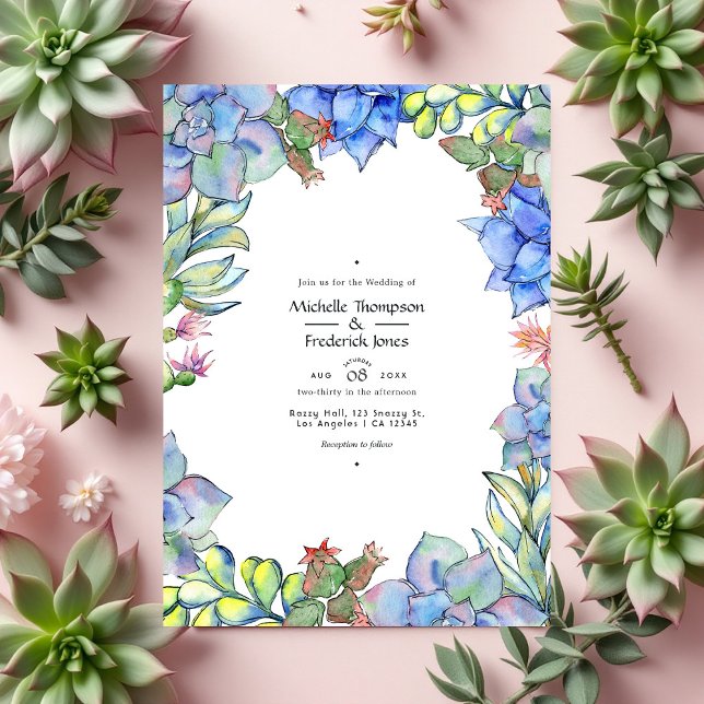 Invitación Elegante acuarela exitosa y Boda floral (Succulent and Floral Wedding Invitation)
