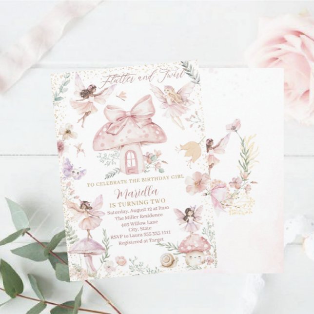 Invitación Elegante acuarela Fairy cumple dos años (Subido por el creador)