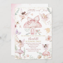 Invitación Elegante acuarela Fairy cumple tres cumpleaños