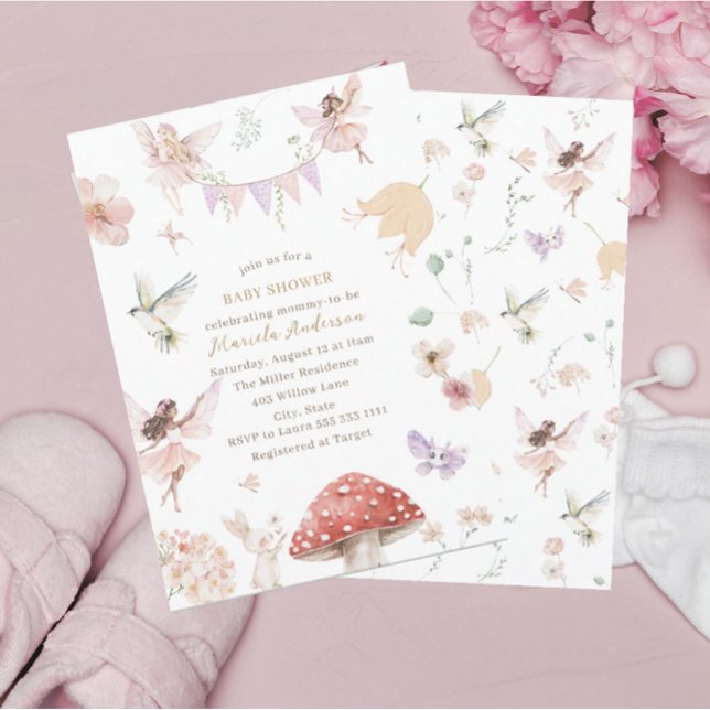 Invitación Elegante acuarela Fairy Wildflower Garden Baby (Subido por el creador)