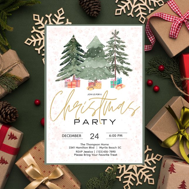 Invitación Elegante acuarela Fiesta de Árboles de Navidad (Subido por el creador)