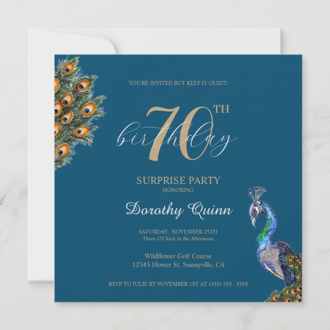 Invitación Elegante acuarela Fiesta de cumpleaños sorpresa de (Anverso)