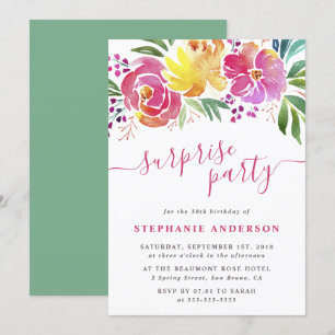 Invitación Elegante acuarela Fiesta de sorpresas florales inv