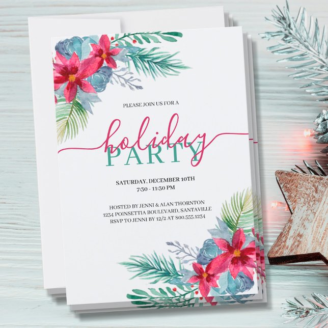 Invitación Elegante acuarela Fiesta de vacaciones de Poinsett (Subido por el creador)