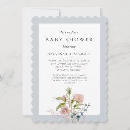 Invitación Elegante acuarela Flor azul Baby Shower