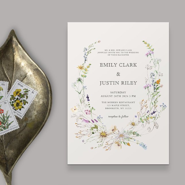 Invitación Elegante acuarela flor de flores silvestres Boda b (Subido por el creador)