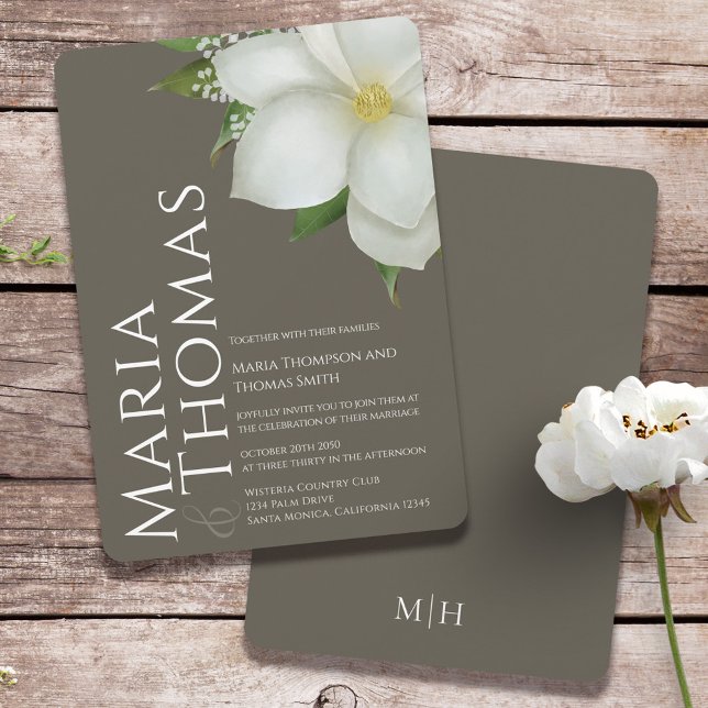 Invitación Elegante acuarela Flor de Magnolia blanca floral (Subido por el creador)