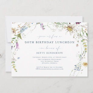 Invitación Elegante acuarela Flor silvestre 90 cumpleaños