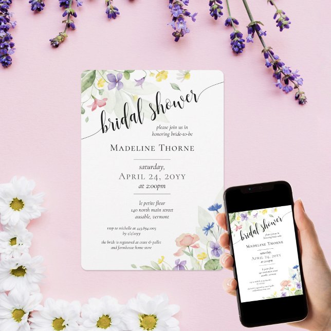 Invitación Elegante acuarela Flor silvestre ducha de novia (Subido por el creador)