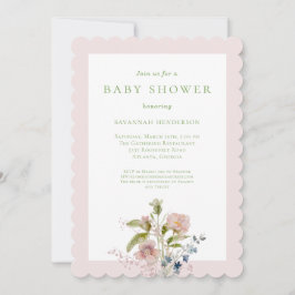 Invitación Elegante acuarela Flor silvestre rosa Baby Shower