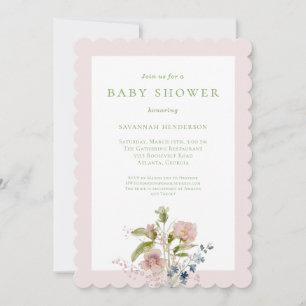 Invitación Elegante acuarela Flor silvestre rosa Baby Shower