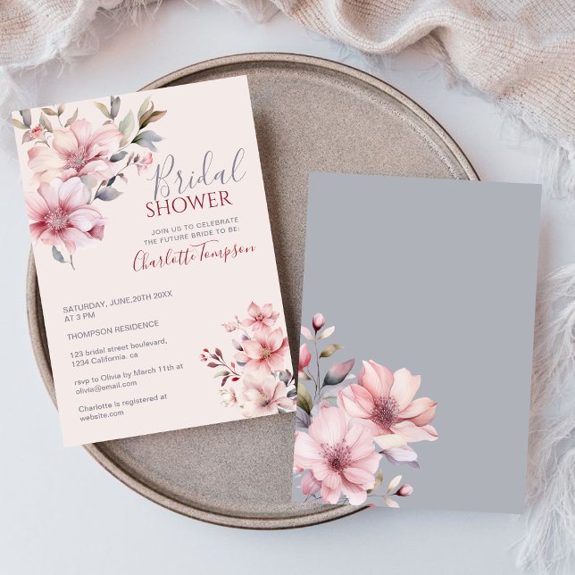 Invitación Elegante acuarela Flor suave rosa ducha de novia (Subido por el creador)