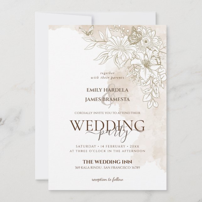 Invitación Elegante acuarela floral (Reverso)