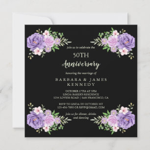 Invitación Elegante acuarela Floral 50 aniversario Boda