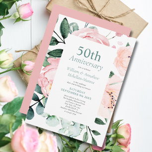 Invitación Elegante acuarela Floral 50 aniversario Boda