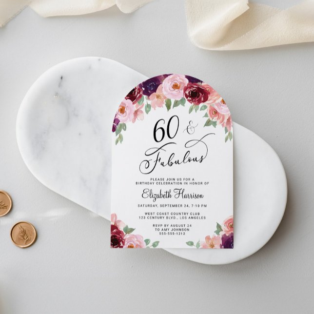 Invitación Elegante acuarela floral 60º arco de fiesta de cum (Subido por el creador)