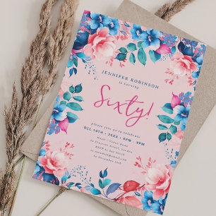 Invitación Elegante acuarela Floral 60 cumpleaños Rubor