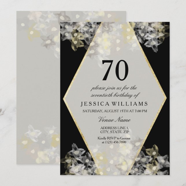Invitación Elegante acuarela Floral 70 cumpleaños (Anverso / Reverso)