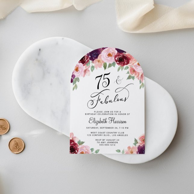 Invitación Elegante acuarela floral 75º arco de fiesta de cum (Subido por el creador)