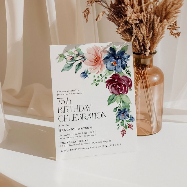 Invitación Elegante acuarela Floral 75 cumpleaños sorpresa (Subido por el creador)