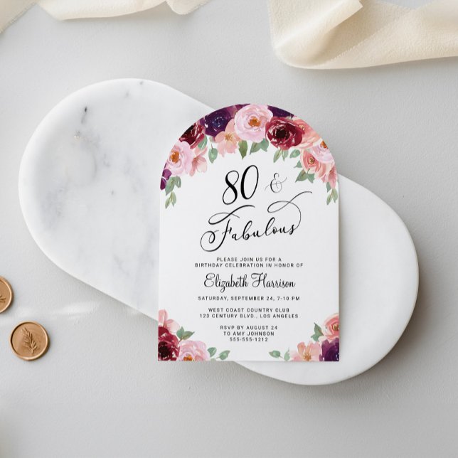 Invitación Elegante acuarela floral 80º arco de fiesta de cum (Subido por el creador)