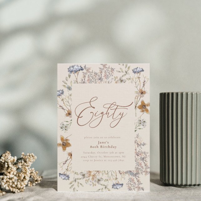 Invitación Elegante acuarela Floral 80 cumpleaños (Subido por el creador)