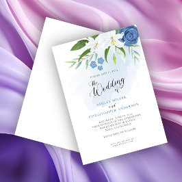 Invitación Elegante acuarela floral azul