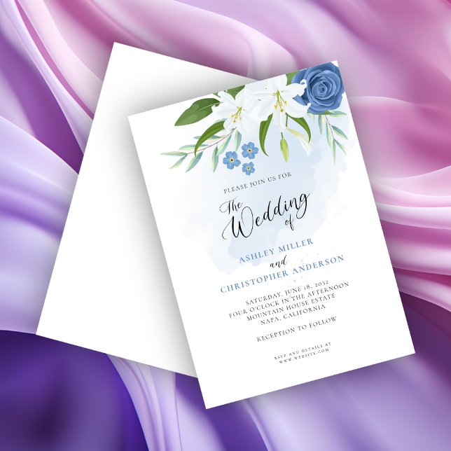 Invitación Elegante acuarela floral azul (Subido por el creador)